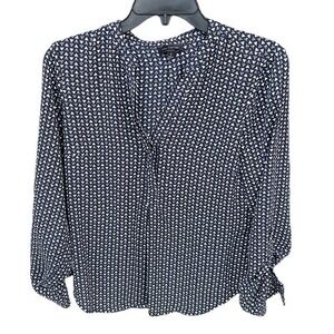 The Limited pullover button tab sleeves v neck S navy blue white